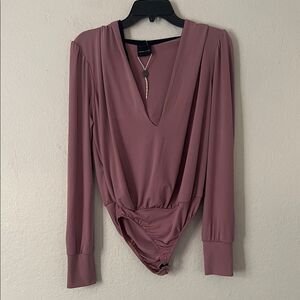 NWOT Marc Ellis (Italy) Elegant Mauve Long Sleeve Hooded Bodysuit in Size L